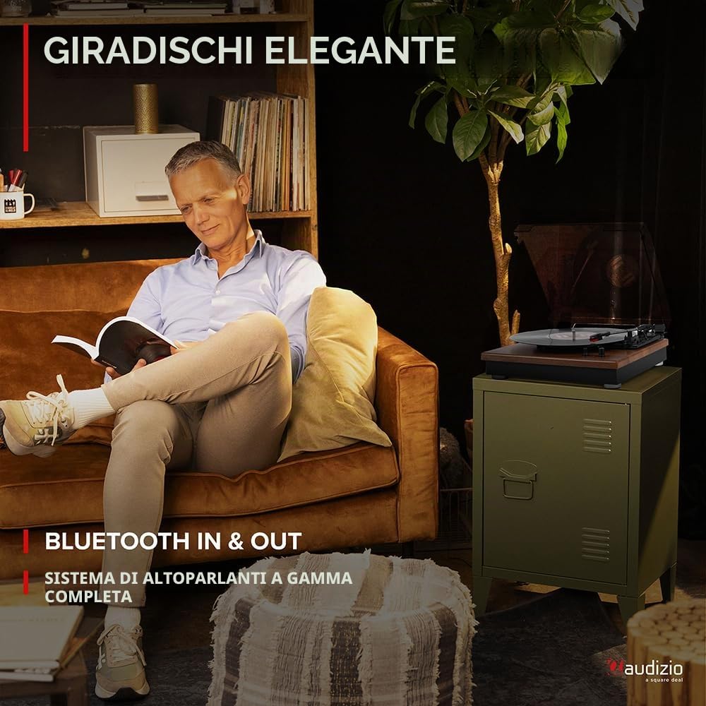 Audizio RP112AD - Platino in vinile Bluetooth in & Out - Acacia, altoparlanti stereo integrati, riproduzione dischi 33, 45 e 78 giri, un giradischi ideale per decorare e ascoltare i tuoi vinili