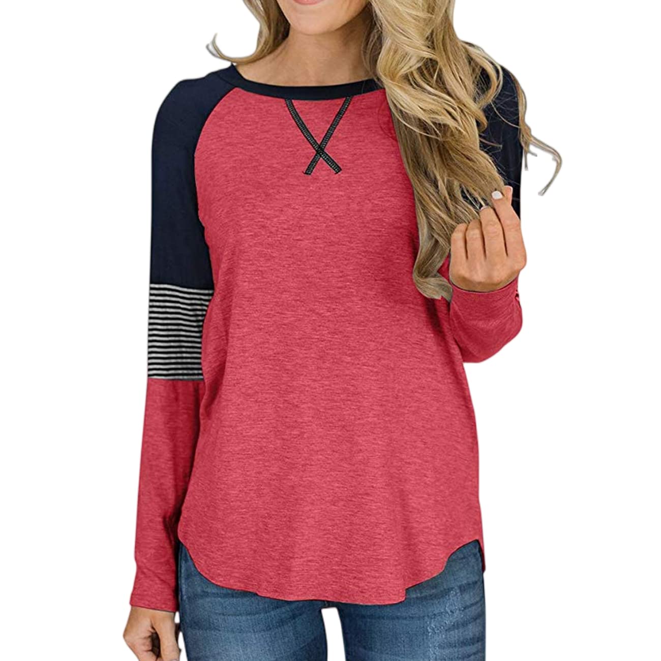 Rapbin Lange Mouwen Tops Vrouwen Casual Truien Ronde Hals T-shirts Sweatshirts Met Duimgaten Gebogen Zoom Tuniek Shirts, Zwart, S