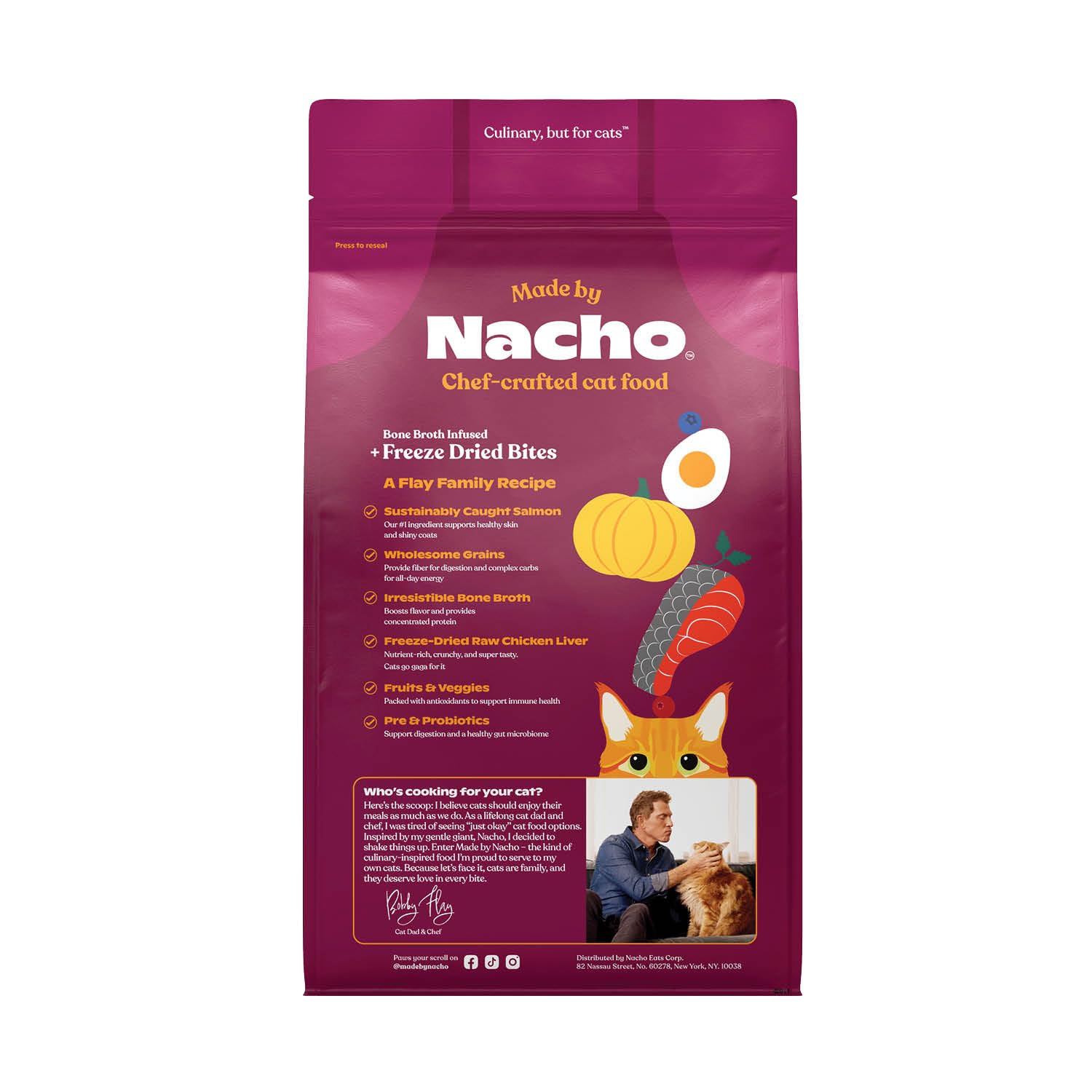 Made by Nacho Cibo secco di alta qualità per gatti croccantini con brodo di ossa 4,5 kg (salmone pescato in modo sostenibile, coregone e zucca)