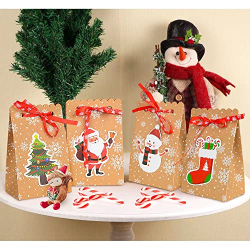 YYDSXK Sacs Cadeaux De Noël Lot 16, DIY Kraft Papier Traiter avec Mots Clés et Autocollants, Boîtes Douces Noël, Assortiment Biscuits pour Fête Décoration, rouge, small - Image 8