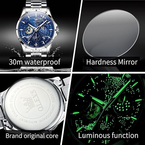 Miniatura 5 de OLEVS Mens Watches Starry Sky Moon Phase Dial Luxury Business Dress Analog Quartz Classic Casual Date Wrist Watches Waterproof Luminous