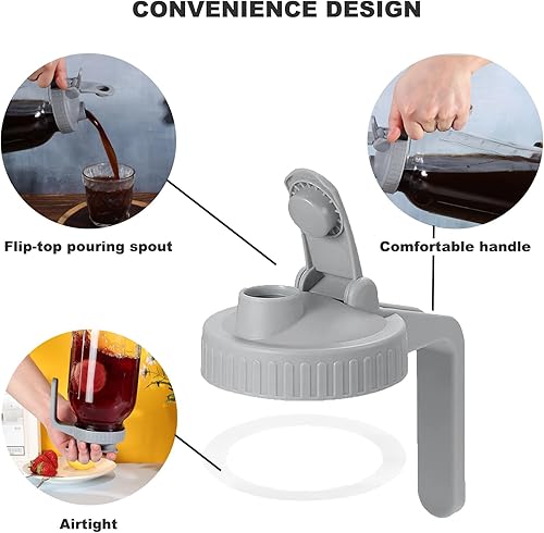 Miniatura 3 de Tapa de boquilla para tarros Mason de boca ancha, tapa hermética con asa, a prueba de fugas y duradera, paquete de 2