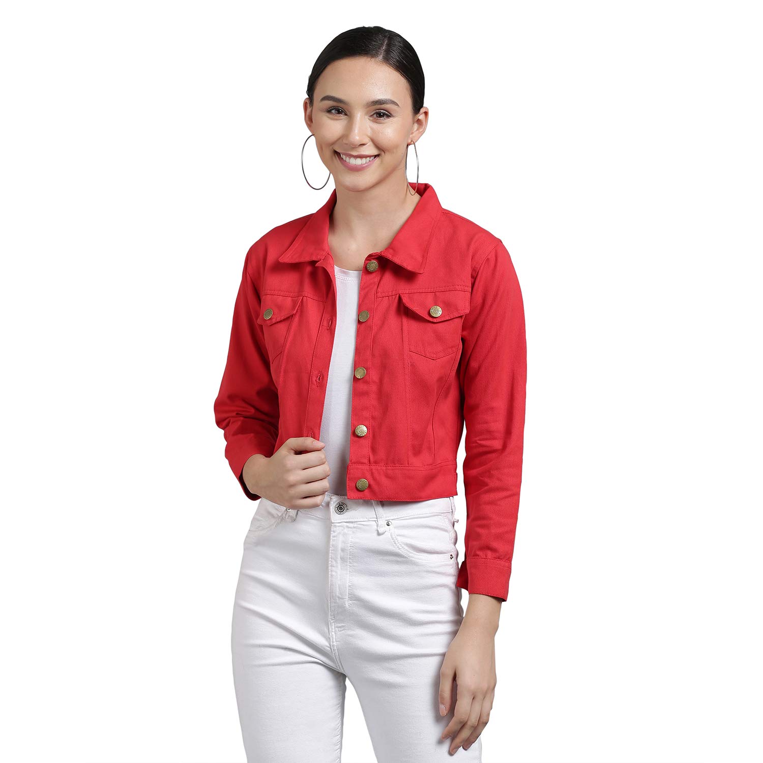 FUNDAY FASHIONWomen's Cotton Blend Self Design Plain Cotton Standard Length Blouson Jacket