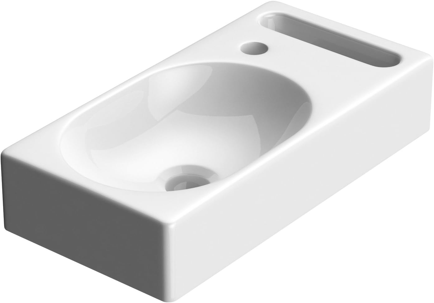 Durovin バスルームコンパクトセラミックシンク 440 x 220 x 90mm (幅 x 奥行 x 高さ) - 壁掛けマウント - 長方形のクローク 手洗い洗面台 - タオルレール付きの右手タップ穴1つ。