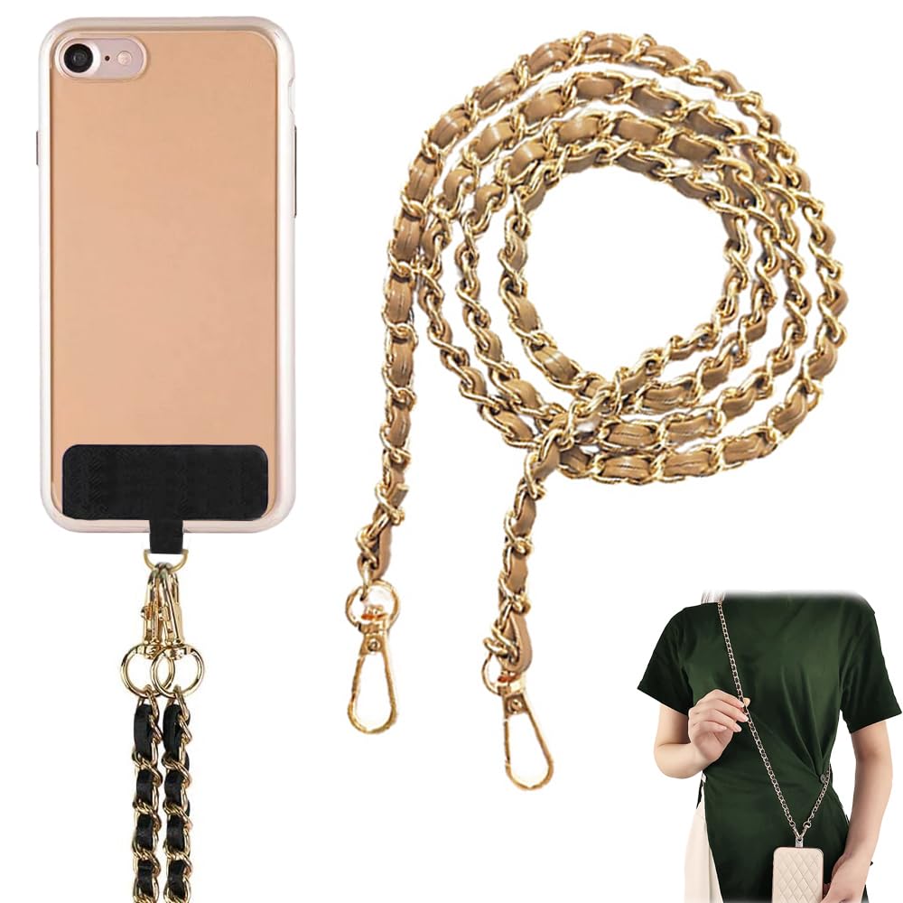 TAUDI Cute Crossbody Phone Strap Attached with iPhone Case Cover Mobile Charms for Lanyard Bag Accessories Golden Chain Shoulder Strap Keychain, Sling Holder for Hanging around Neck (Brown) (B0D5QW7DP2) Amazon Price History, Amazon Price Tracker