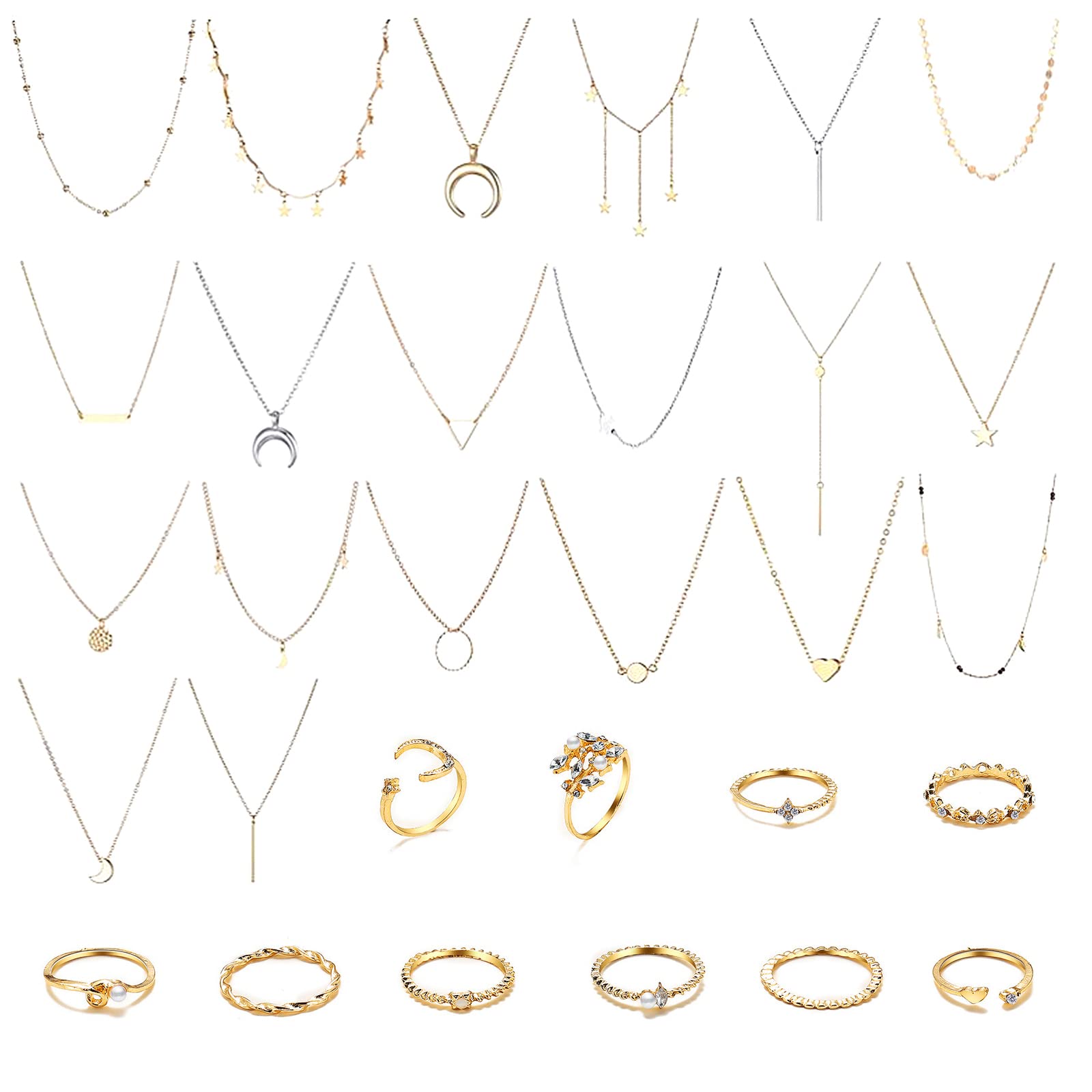 AUXHCYL30 Piezas Collar Mujer Set,Diferentes Modelos Colgante Mujer Luna Estrellas Collar Dorado Ajustable Desgaste de Múltiples Capas