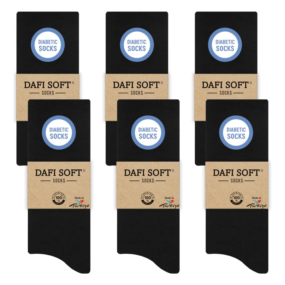 Dafi Soft Men's A-6X Black 6 Pairs Diabetic Socks, Cotton, Stretchy, Made In Turkey (Uk 6-8, 6X Black)