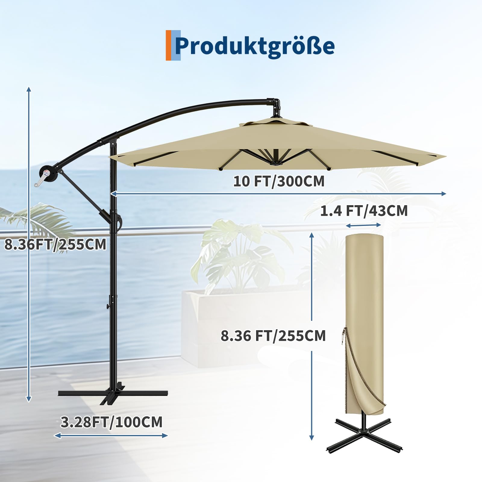 GarveeLife Sonnenschirm Ø 300 cm, Ampelschirm mit Kurbel | Sonnenschirm mit Ständer & Windschutz | Gartenschirm UV-Schutz wasserdicht | Kurbelschirm für Terrasse & Balkon