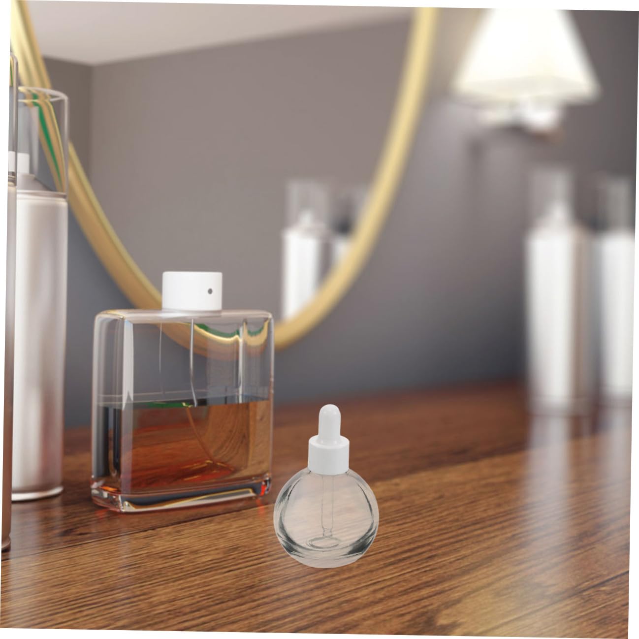 WOONEKY 12 Stück Wiederbefüllbare Tropfflaschen aus Glas 30ml Kugelförmige Flaschen mit Ergonomischem Design für Ätherische Öle und Gesichtsserum für Reisen und Kleine Unternehmen