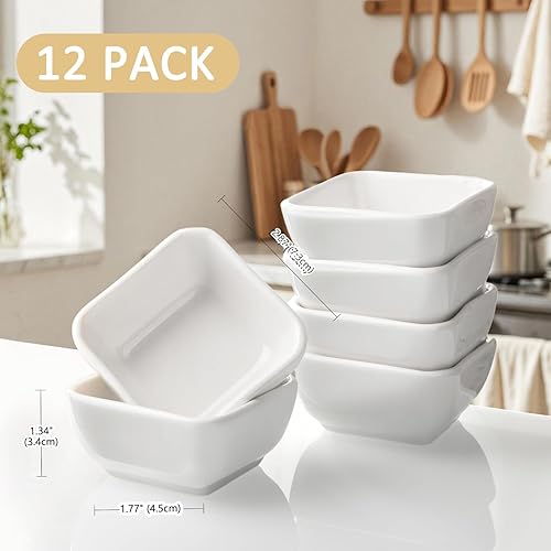 Miniatura 3 de BPFY Paquete de 12 cuencos de cerámica de 3 onzas, cuencos de salsa de inmersión entretenidos para cocina, comedor, condimentos blancos para servir