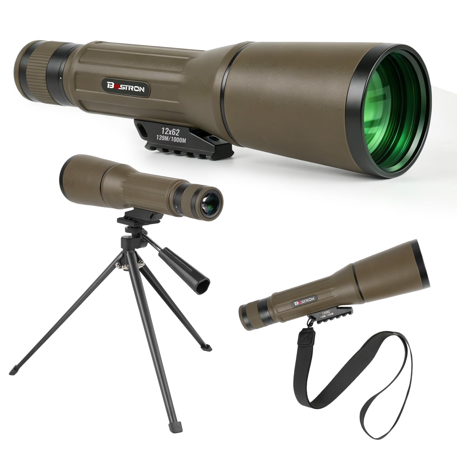 12×62 Spektiv Vogelbeobachtung HD IPX7 Wasserdichtes | Spektiv mit Stativ BAK4 FMC Porro Prism für Sportschützen,Twist-up-Augenmuschel,Monokular Fernrohr für Jagd Wildtiere