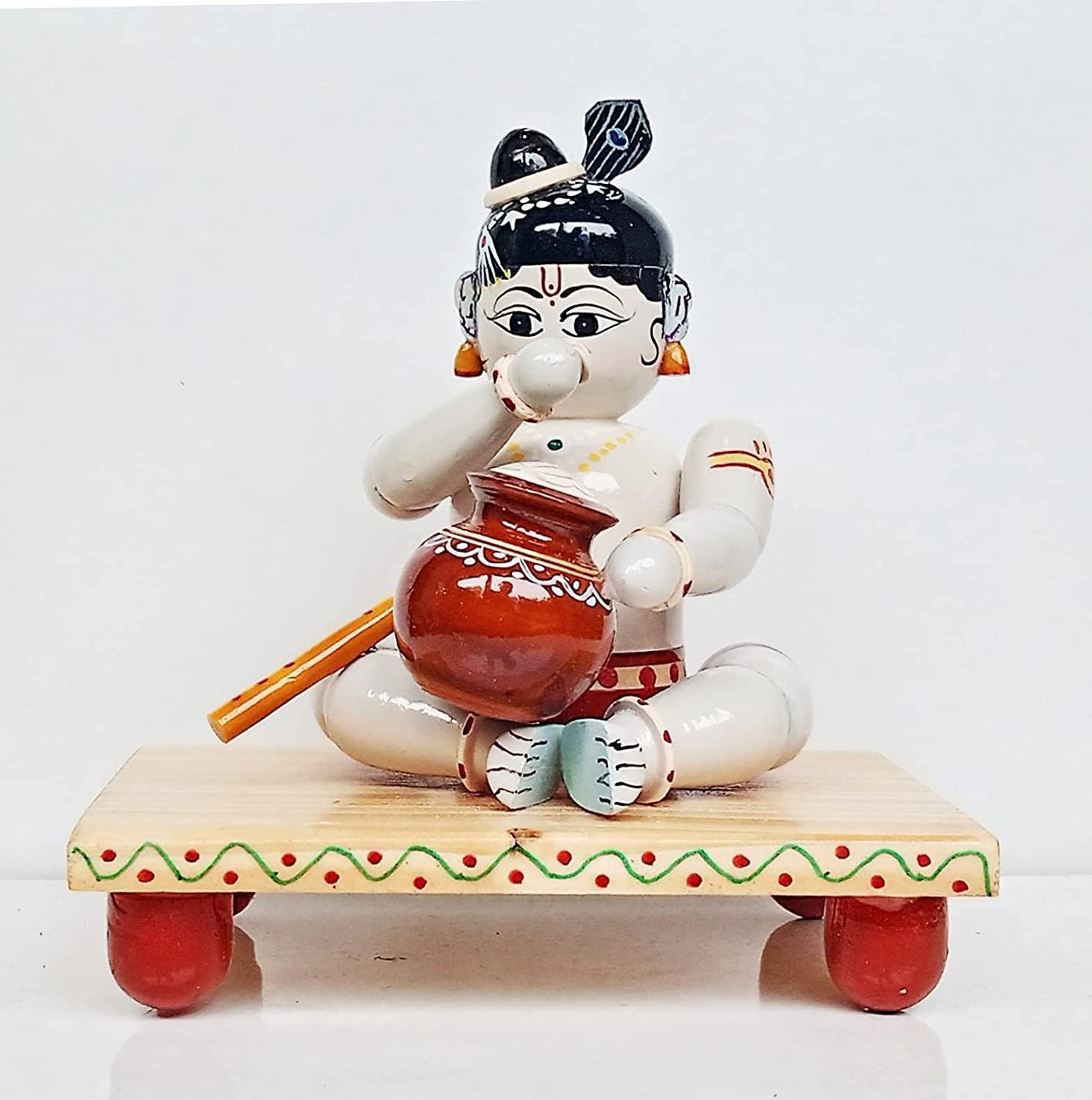 HMRKART Kondapalli Bommalu Lord Krishna Idol - Handcraft Decorative Makhan Chor Laddu Gopal Statue for Home, Office, Car, Pooja Room - Wooden Showpiece/Figurine - Perfect for Gift - Multicolor