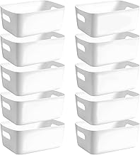 POWZOO 10 x Plastic Storage Baskets (24.5 x 17.5 x 10 cm), Storage Boxes with Handles, Drawers Storage for Kitchen, Desk, Office, Cosmetic, Bathroom, Toys.