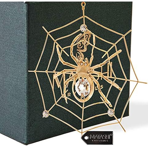 24K Gold Plated Crystal Studded Hanging Ornaments for Christmas Tree, Christmas Spider Miracle, Decor - The Tradition of Tinsel Legend Spider on Web Ornament Cover