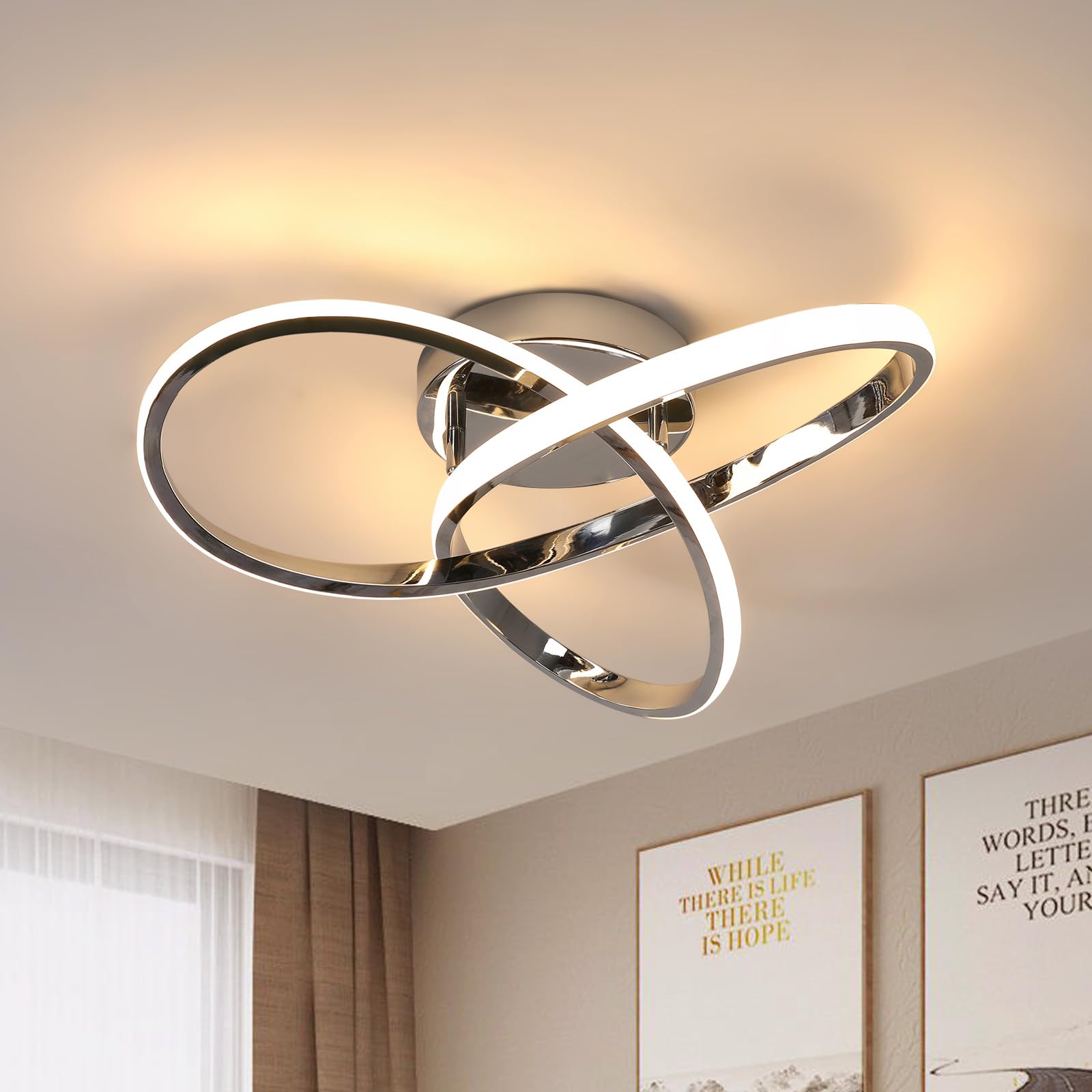 Comely Plafonnier LED, 38W 4275LM Lampe de Plafond Moderne 3000K, Chromé | Créatif en Forme de Fleur Luminaire Plafonnier pour Chambre Cuisine Salon Couloir, 40CM