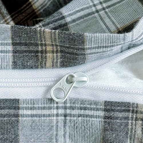 Image of VM VOUGEMARKET Black Grey Plaid Duvet Cover Set King,3 Pieces Washed Cotton Bedding Set,Breathable Luxury Grid Duvet Cover with 2 Pillowcases