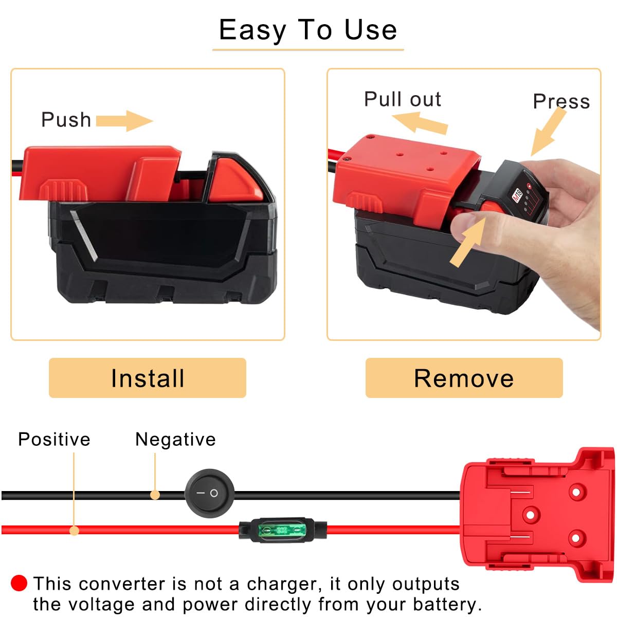 2 Pièces Adaptateur pour Milwaukee M18 18V Adaptateur de Batterie Power Wheels, Convertisseur pour Bricolage Lumière RC Truck Car, 12AWG Wire, Connecteur de Batterie d'Outil de Puissance