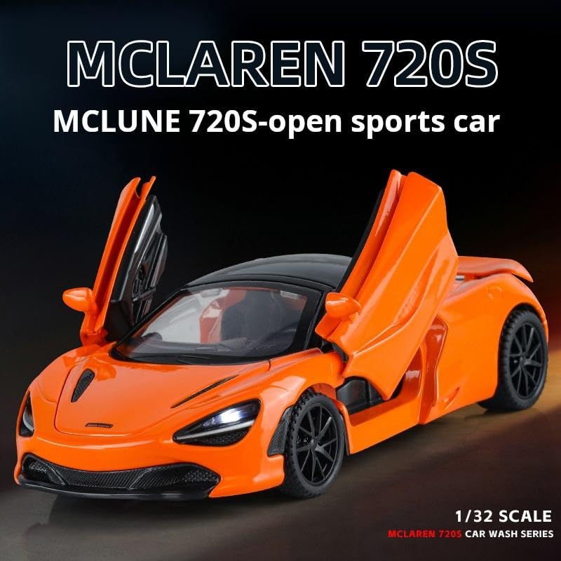 Image of 1:32 Scale McLaren 720s Convertible Alloy Pickup Car Toy Metal Pull Back Diecast Car with Openable Door and Sound Light, Gifts Toys for Kids【White】