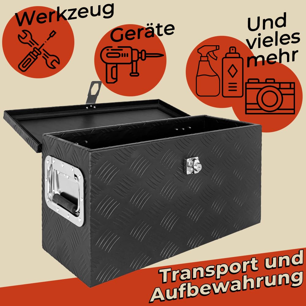 Coffre Métal Trucky 85L, Argenté, Verrouillable, Rangement Transport
