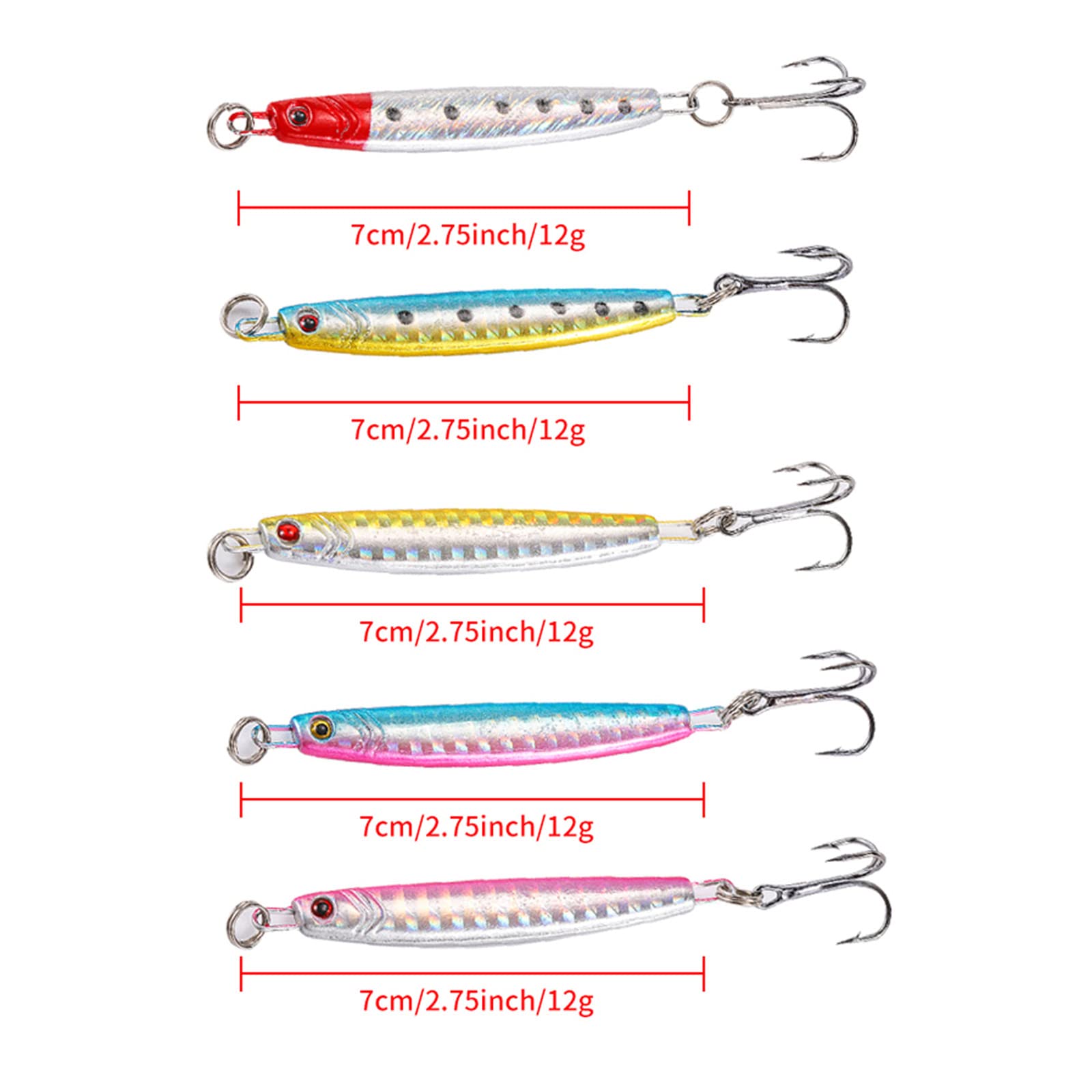 Esche da Pesca in Metallo Duro - Cucchiai Affondanti, Paillettes, Esca Artificiale per Basso - 12g, 5 Pezzi