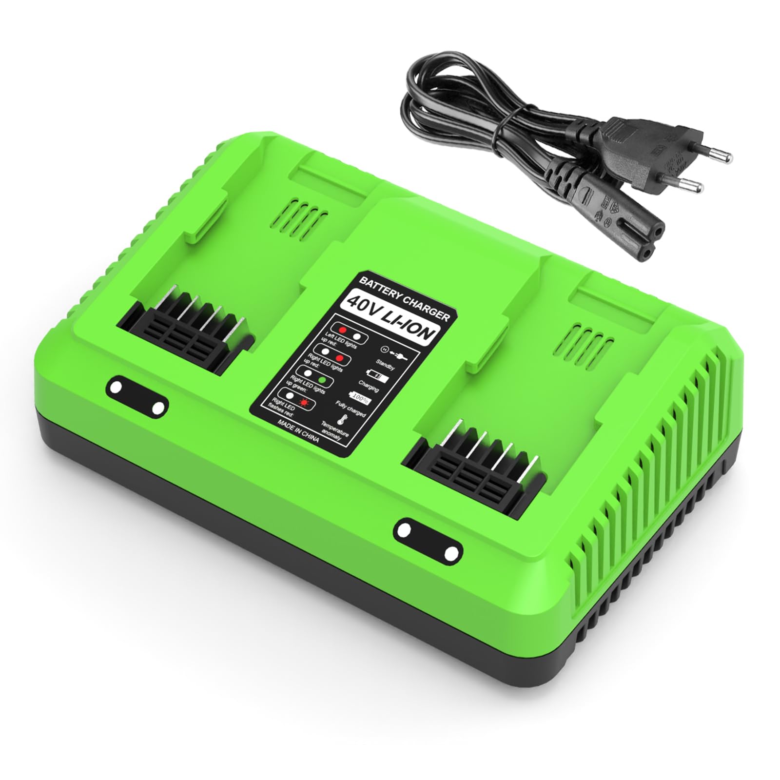 Caricabatterie 40 V Doppia Porta per Greenworks Caricabatterie G40C di Ricambio per Greenworks Batteria 40 V 29462 29472 29252 20202 22262