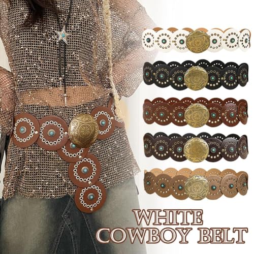 Western Turquoise Belt for Women - Adjustable 41" PU Leather with Alloy Concho Buckle, Boho Fashion Accessory for for Wasteland & Hot Girl Fashion, Denim, Casual & Party Outfits2