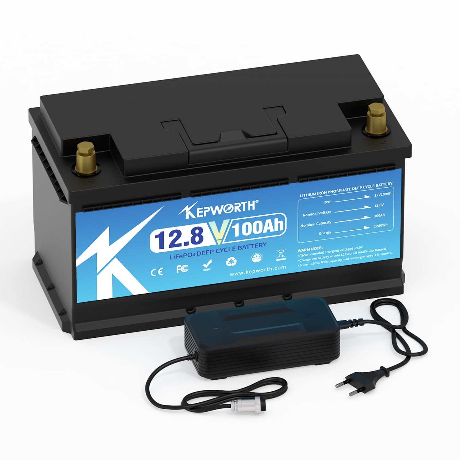 Batterie LiFePO4 100Ah 12.8V pour camping-car, caravane, bate