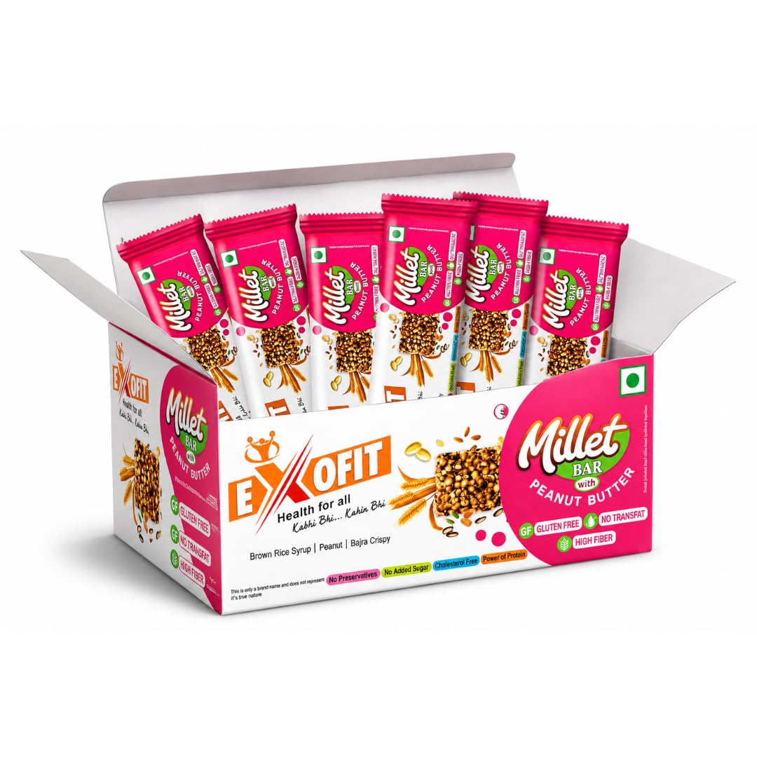 Exofit Millet Bar with Peanut Butter, 38% Millets, No Added Sugar, 6.13% Protein, Gluten-Free, 35g each bar (Pack of 6 bars, 35g x 6) 210g-image-20