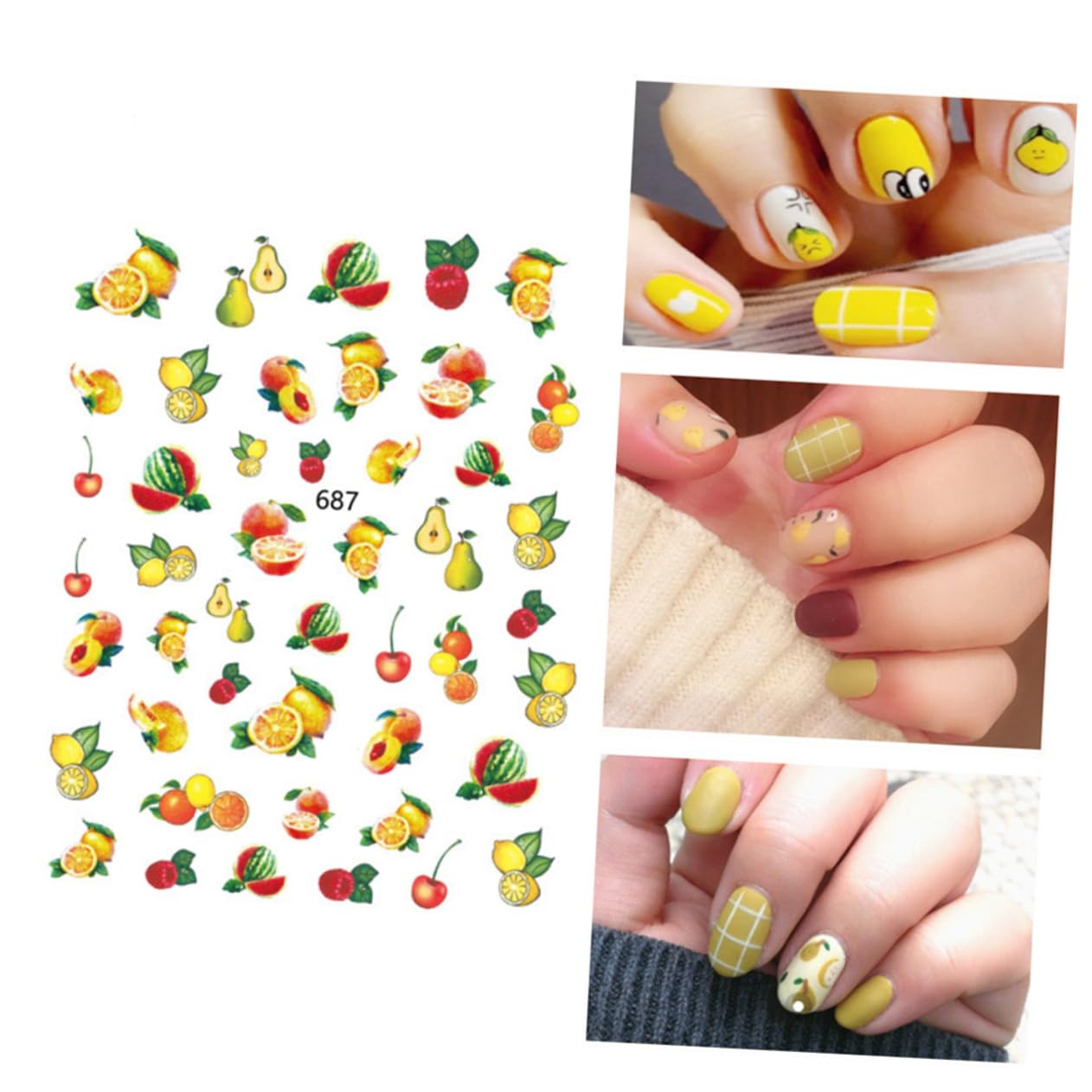 3 Set Adesivi Per Unghie Design Frutta Decorazioni Manicure Facili Applicare Per Donne E Ragazze Per Feste E Speciali 12 Fogli*3