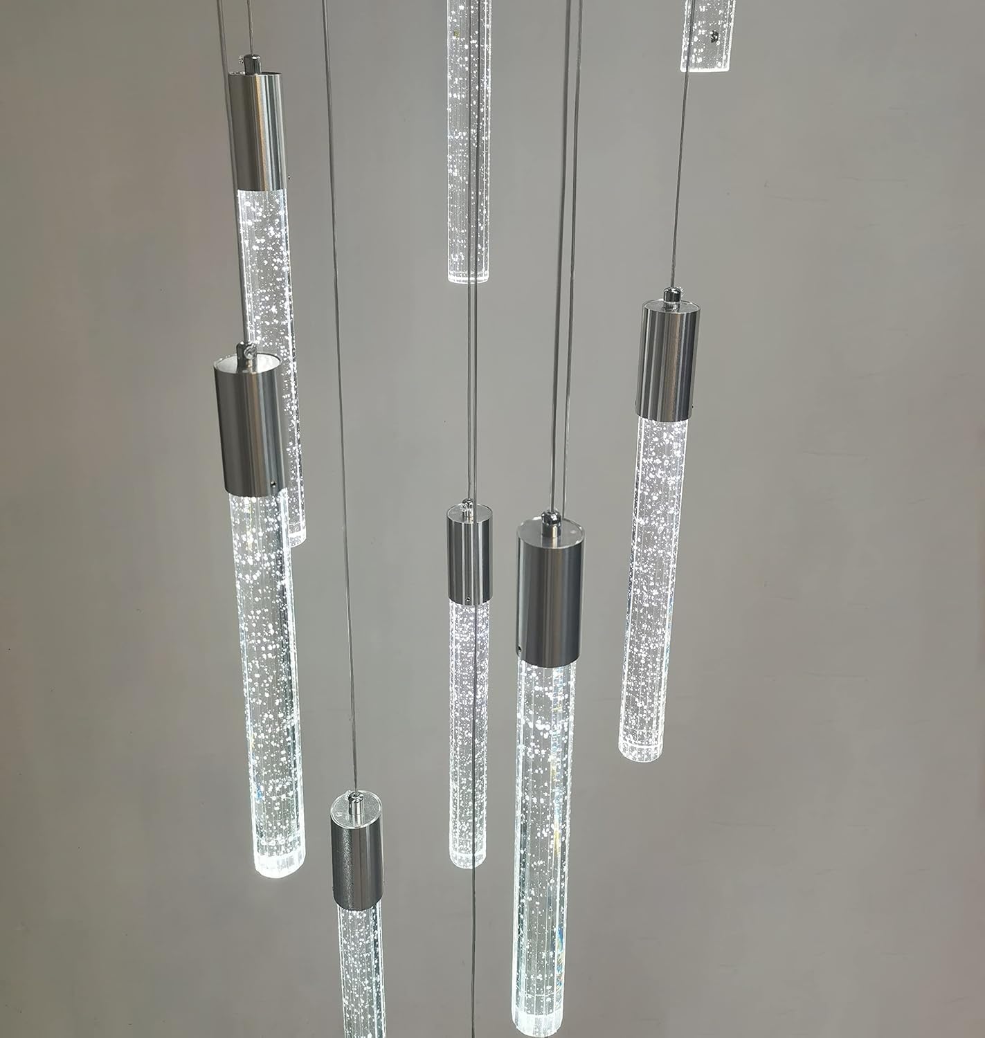 LED Lampy Wiszące Nowoczesne Cieniowane Żyrandol Sufitowy Lampa Foyer Wejście Przedpokój Oświetlenie Schodów (Srebrny, 20 Żarówek)