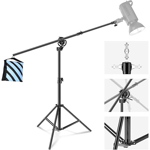 Neewer 2-in-1 Photography Light Stand, Aluminum Alloy 9.7ft Heavy Duty Tripod Stand with 3.8ft Boom Arm and Empty Sandbag for Video Light, Strobe, Reflector, Softbox for Studio Photo Video Shooting