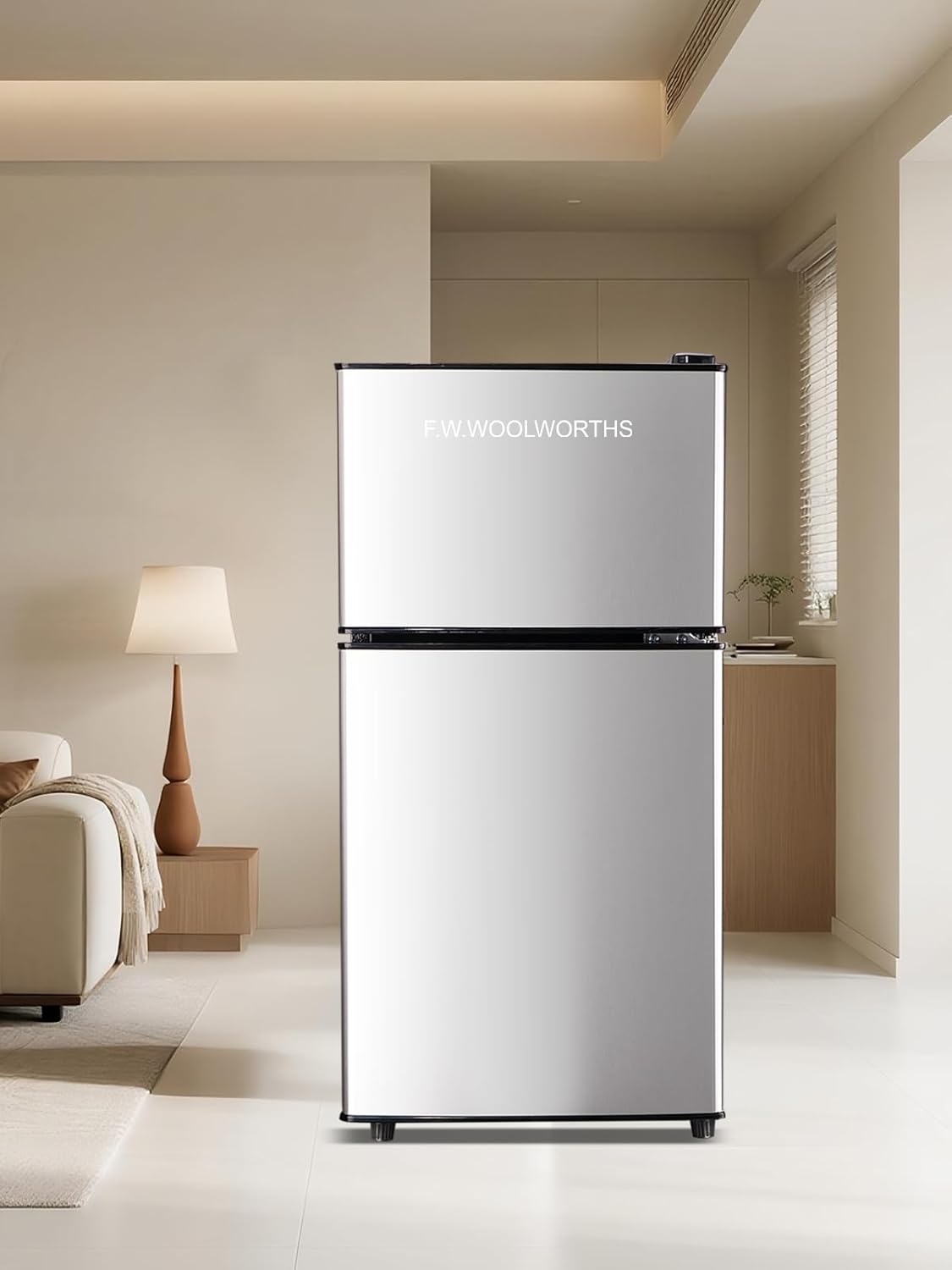 3.5 Cu.Ft Refrigerator with Freezer, Fridge with Adjustable Thermostat Control, Fridge with 2 Door, Ideal for Dorm, Office, RV, Home, Silver