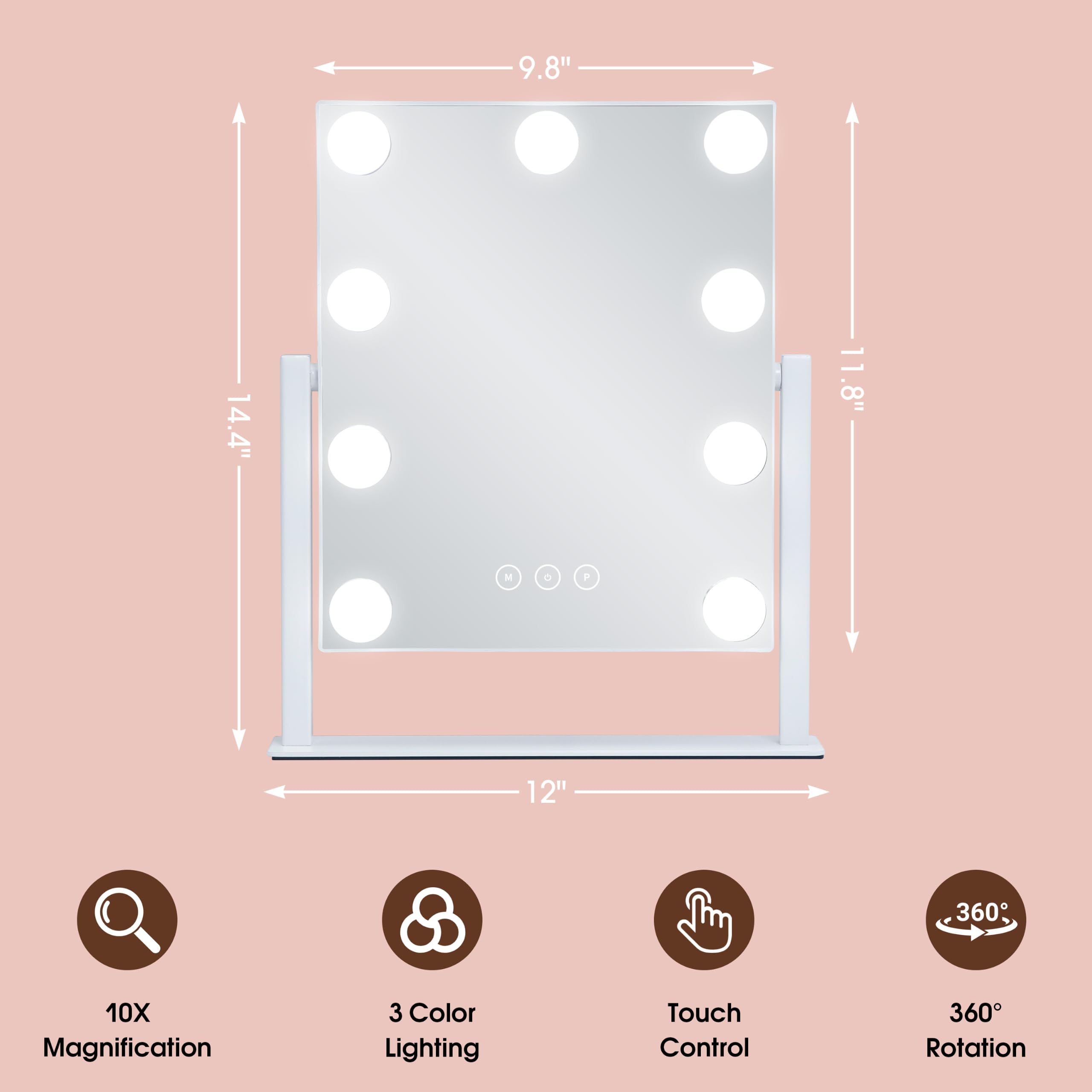 Kotdning Vanity Mirror - 9 Dimmable Lights & 10x Magnification -7 Kotdning Vanity Mirror - 9 Dimmable Lights & 10x Magnification -7