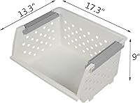 Vista 3 de Paquete de 3 cestas de almacenamiento apilables de plástico, cesta organizadora apilable blanca