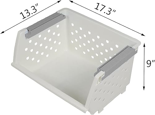 Miniatura 3 de Paquete de 3 cestas de almacenamiento apilables de plástico, cesta organizadora apilable blanca