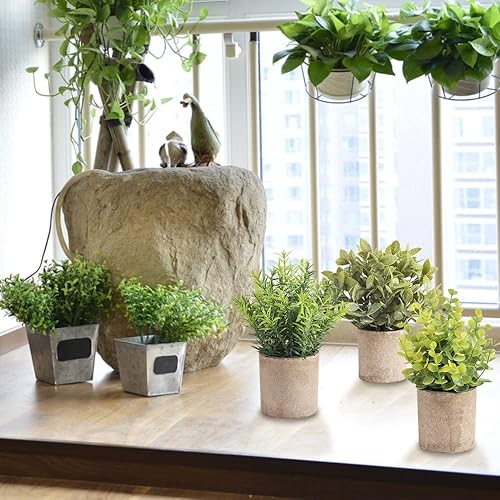 Miniatura 2 de homEdge Mini eucalipto artificial en maceta, 3 paquetes de plantas de plástico artificial con maceta para el hogar, decoración de escritorio de