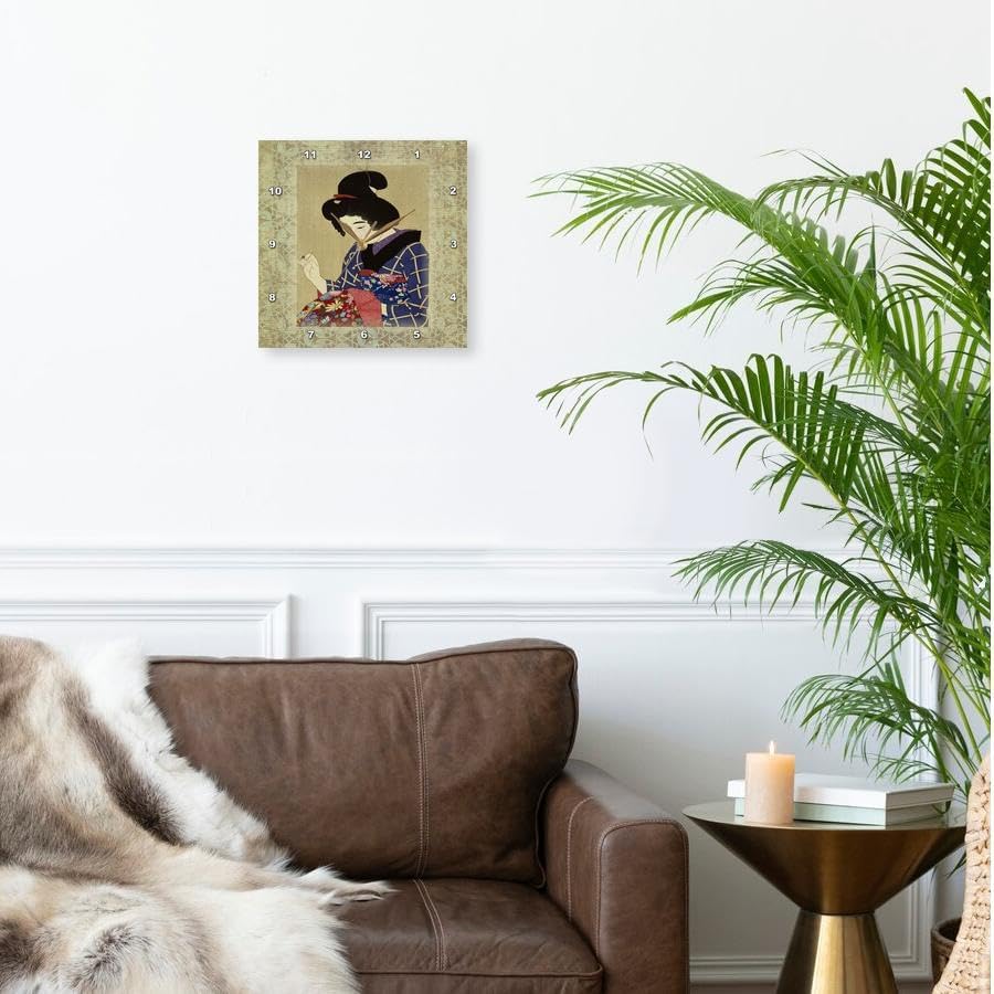 Miniatura 2 de 3dRose Reloj de pared silencioso - 15 pulgadas - Geisha en papel oriental vintage - Arte asiático