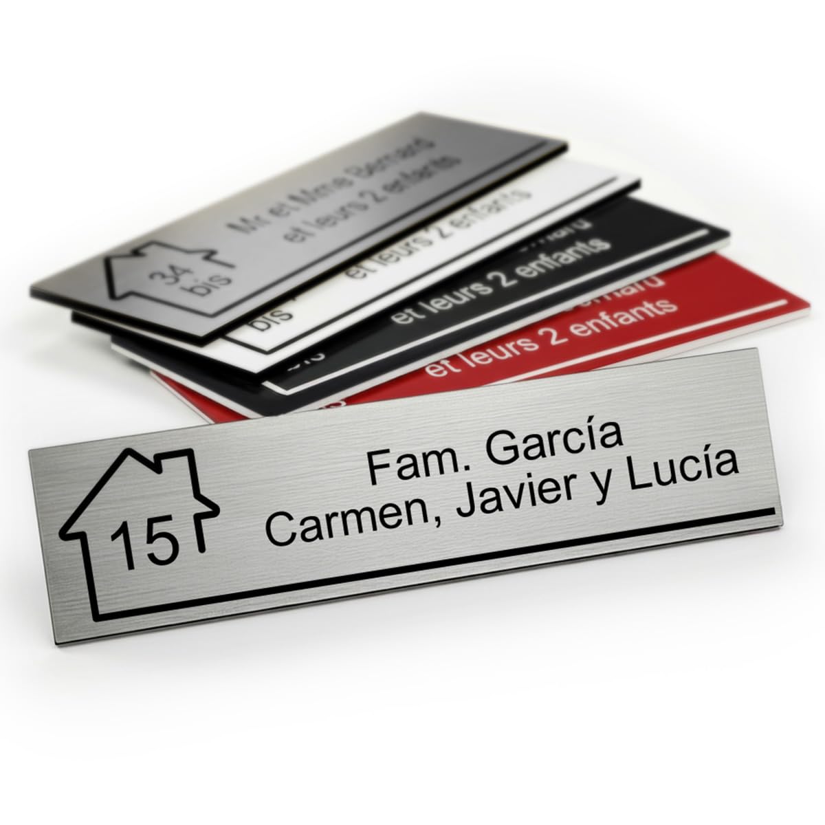 Mygoodprice - Placa para buzón, grabado de nombre y número, autoadhesiva y personalizable, de 10 x 2,5 cm, aluminio cepillado