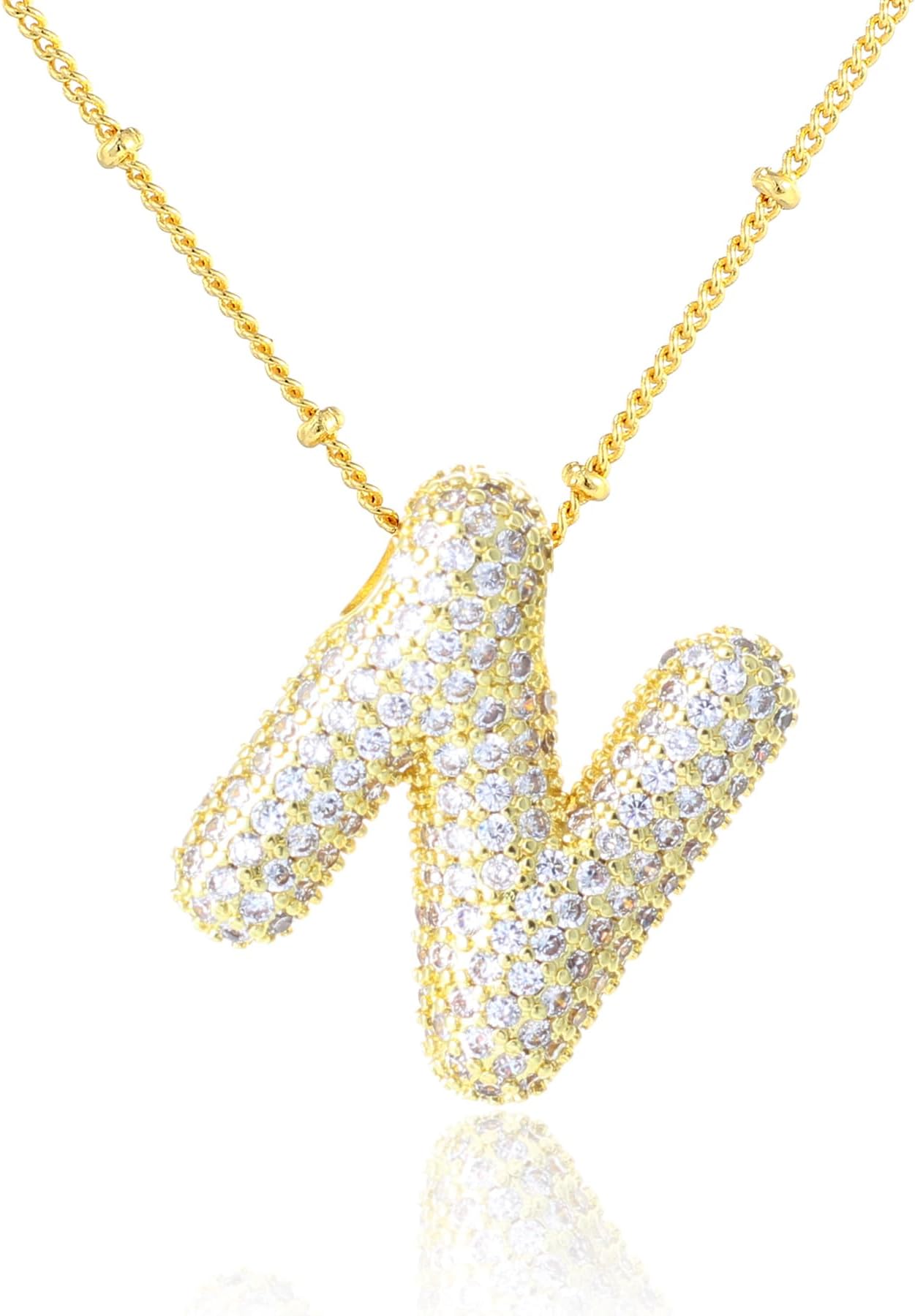 KELMALLCubic Zirconia Bubble Initial Letter Necklace for Women - Elegant Gold Plated A-Z Alphabet Name Pendant Necklace with Rhinestone - Personalized Gift
