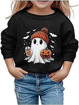 Halloween Sweatshirt Für Kinder - Süßer Aufdruck Mit Rundhalsausschnitt