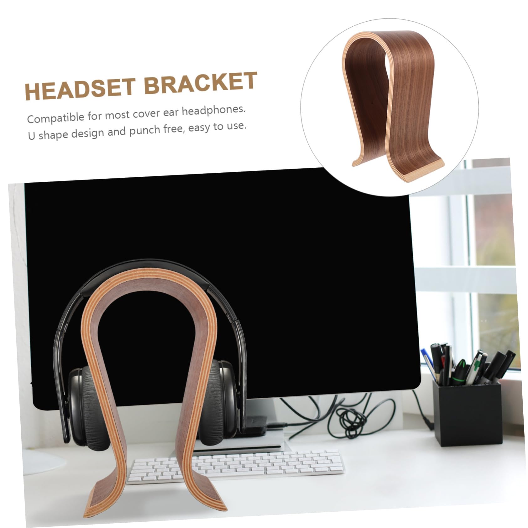 NUOBESTY Supporto per Cuffie U in Legno Stand per Cuffie da Tavolo Compatibile la Maggior Parte dei Modelli