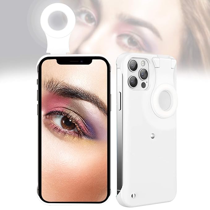 Selfie Case for iPhone 11 Pro, Selfie Ring Light Case for iPhone 11 Pro, LED Luminous Selfie Light Up Case for iPhone 11 Pro to Tiktok/Live Streaming/Makeup/Photos/YouTube Video - White