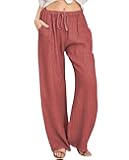 LIZALIG Linen Pants Women - Wide Leg Summer Flowy Styles, Drawstring Beach Loose Pants, Linen Clothing for Women