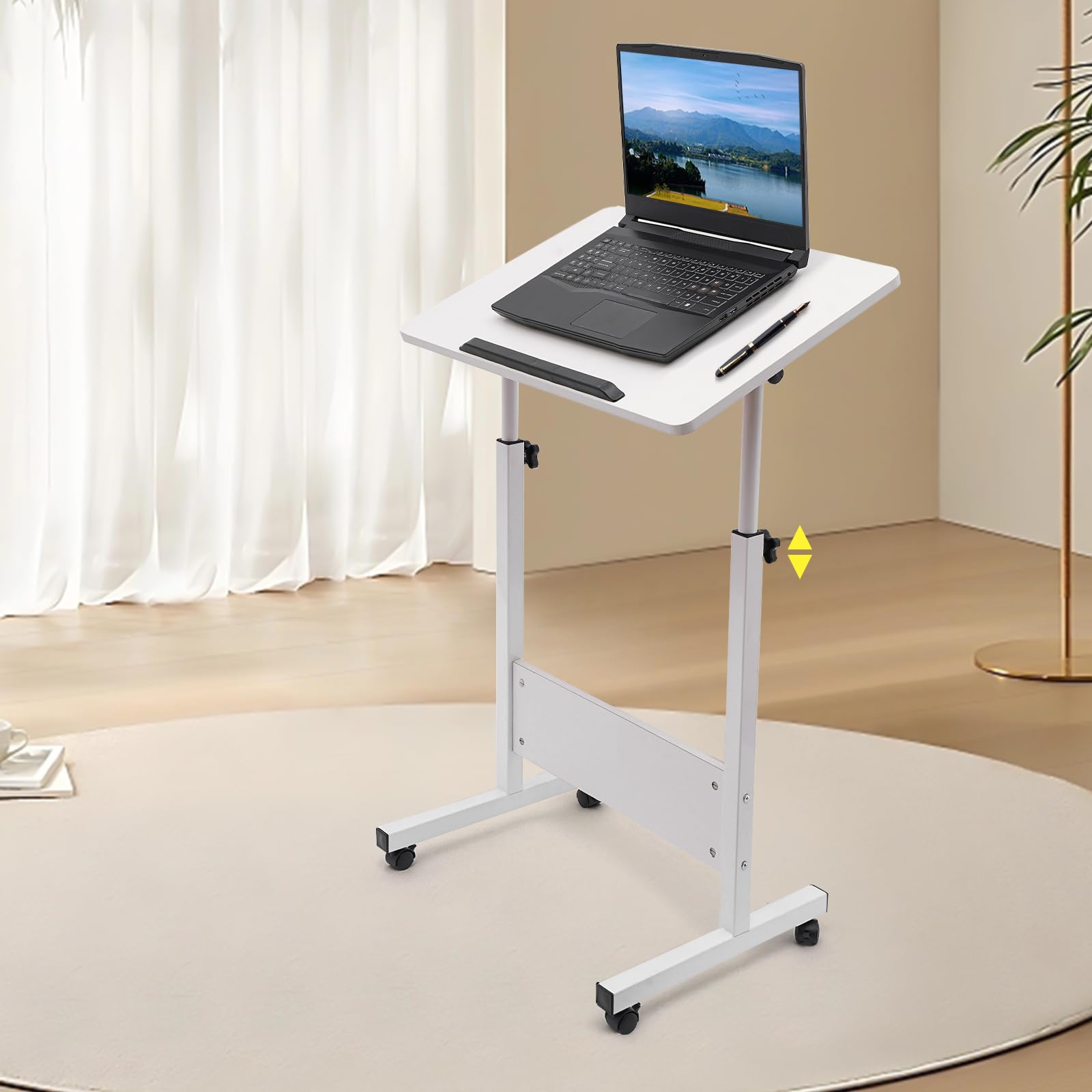 Rolling Computer Stand with Adjtable Height Computer Cart Portable Laptop Desk Adjtable Height Standing Desk Mobile Podium White — view 8