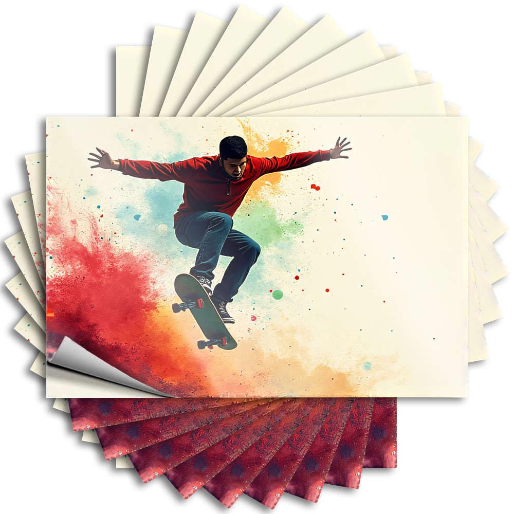 Rv Camping Accessories Funky Quote - A Skateboarder Performs an Aerial Trick Against A Colorful Removable Decal Door Easy Peel for Motorcycle(6X9CM)