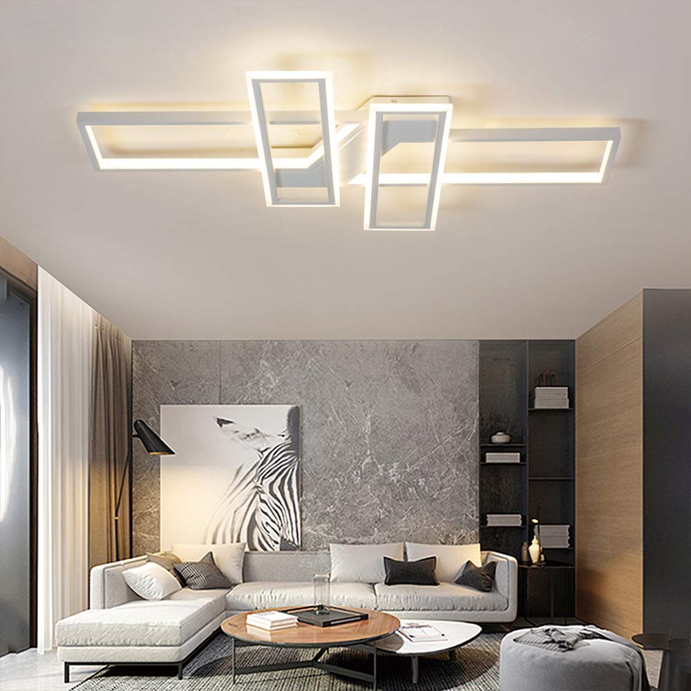 FUMIMID LED Ceiling Light Square Acrylic Ceiling Lamp Flush Modern Living Room Chandelier Geometric Modeling Metal Design Lighting for Dining Room Kitchen Bedroom Island Corridor,White Dimmable,120cm