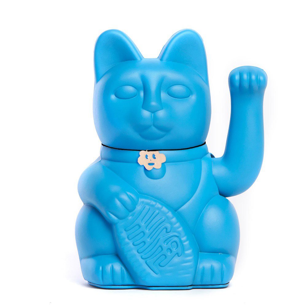 Maneki Neko Gatto Portafortuna Giapponese con Zampa Mobile Figurina Dipinta a Mano Decorazione Casa Ufficio Ingresso Idea Regalo Fortuna Prosperità Felicità Feng Shui (BLU, M (10x6x15cm))