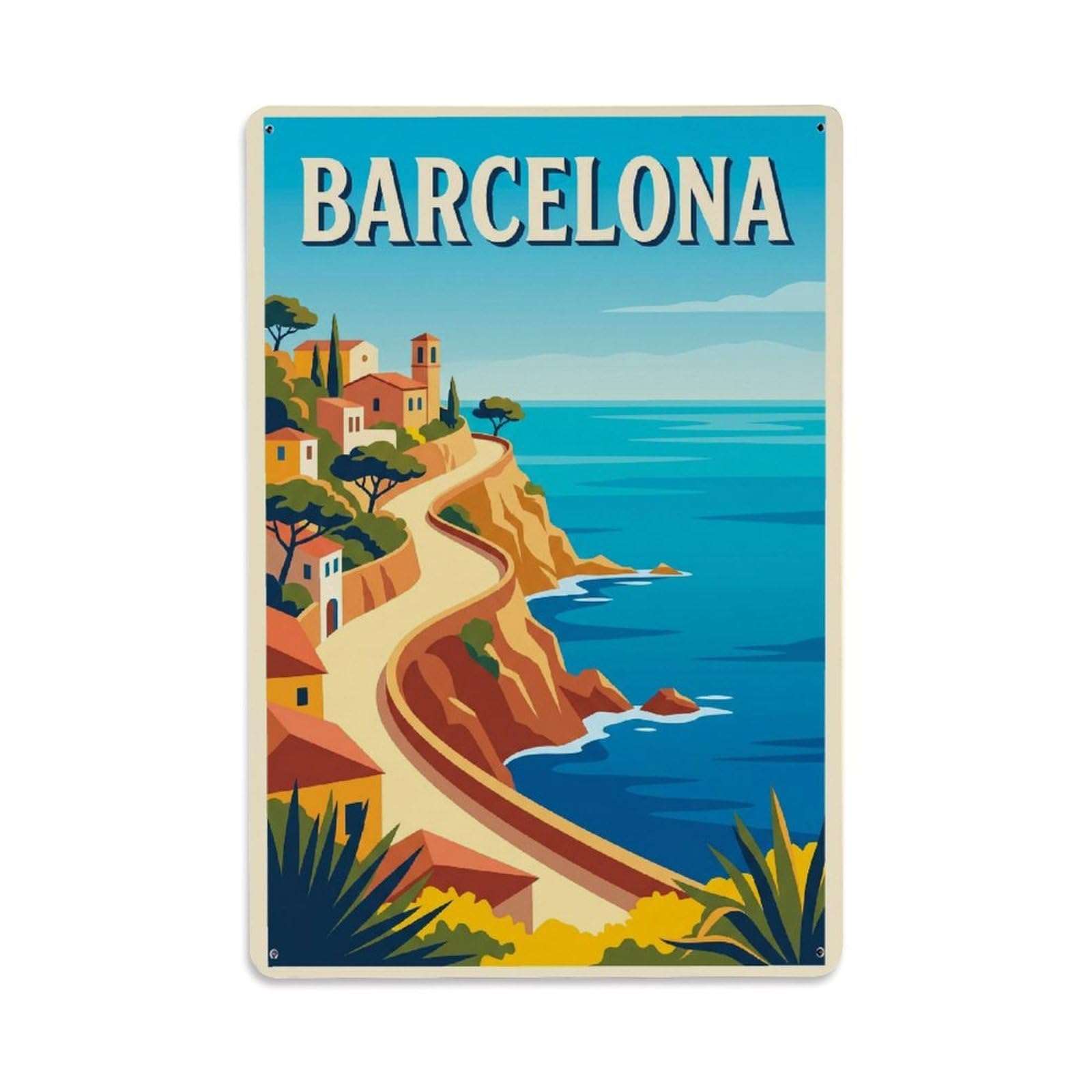 Vintage Travel Bluff Spain Coastal Metal Tin Sign