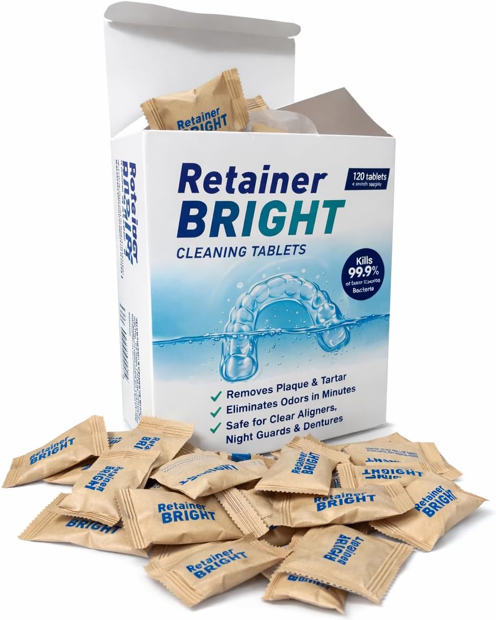 Retainer Bright Cleaning Tablets – 120 Tablets (4 Month Supply) – Kills 99.9% of Odour-Causing Bacteria – Cleaner for Retainers, Clear Aligners, Night Guards & Dentures