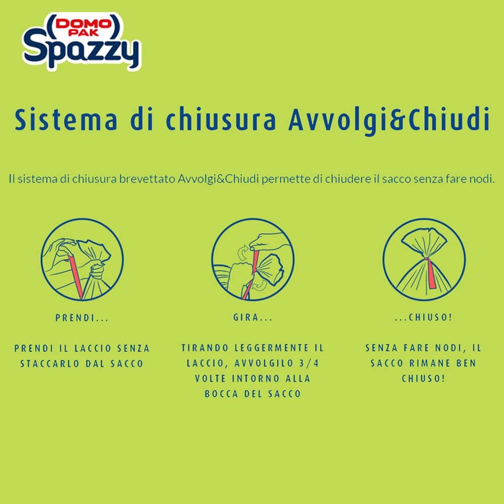 Trash bags, roll & firm system, 100% post-consumer recycled, domestic 28 L, green, 5 packs of 20 pieces